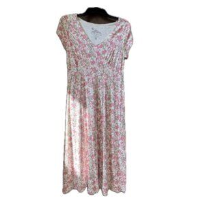 Sahalie pink and green floral print short sleeve midi dress XS